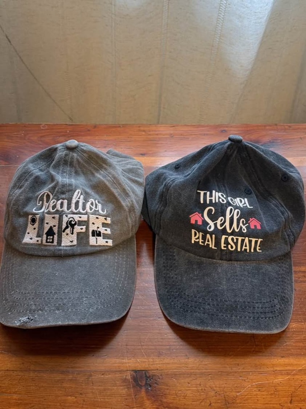 2 Baseball Cap with Pink and White Text